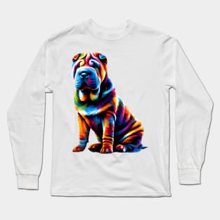 Vibrant Abstract Chinese Shar-Pei Artistic Portrait Long Sleeve T-Shirt